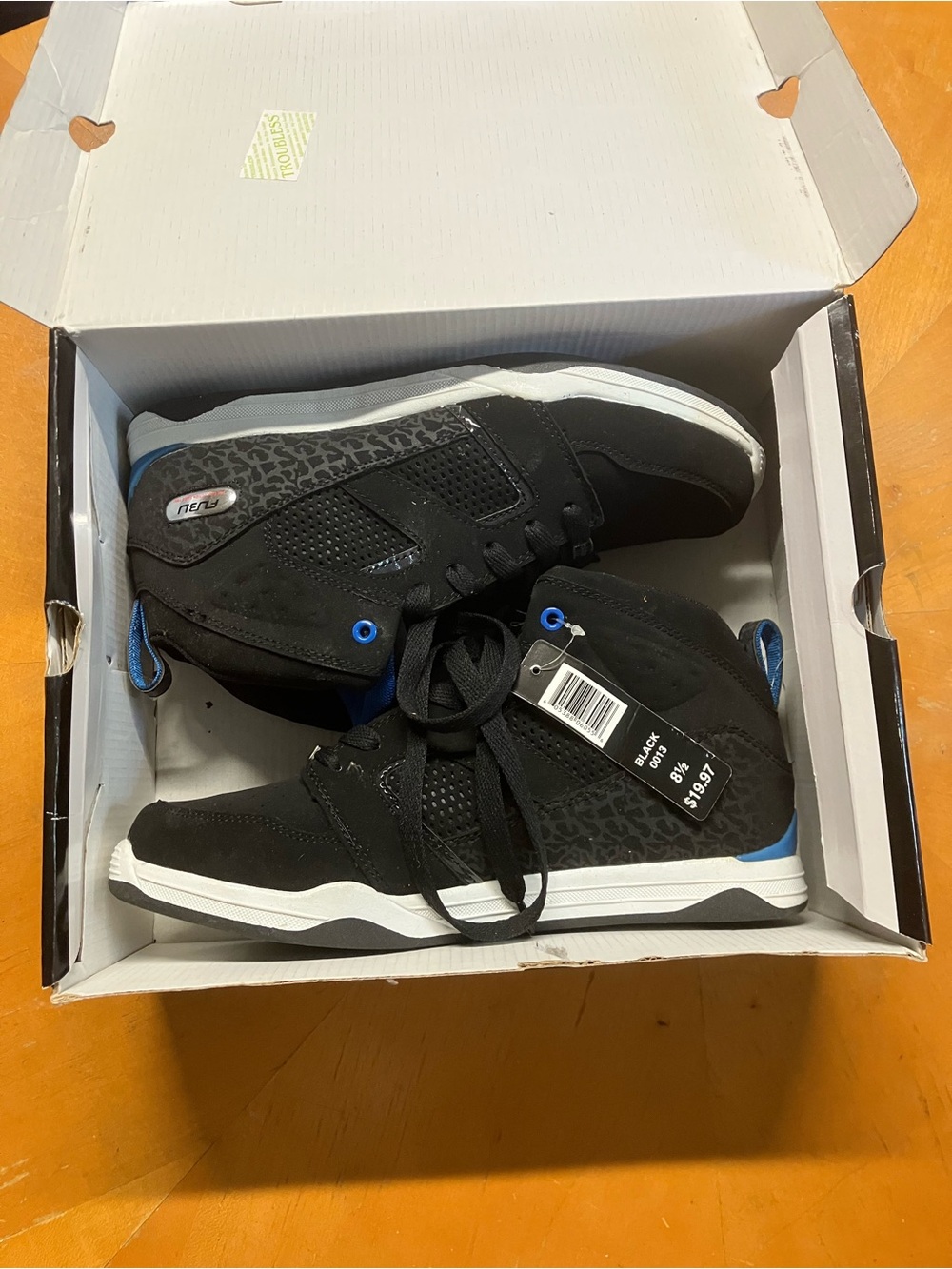 NWB FUBU Tonic F High Top Sneakers Mens 8.5 Black Royal Blue Elephant Print